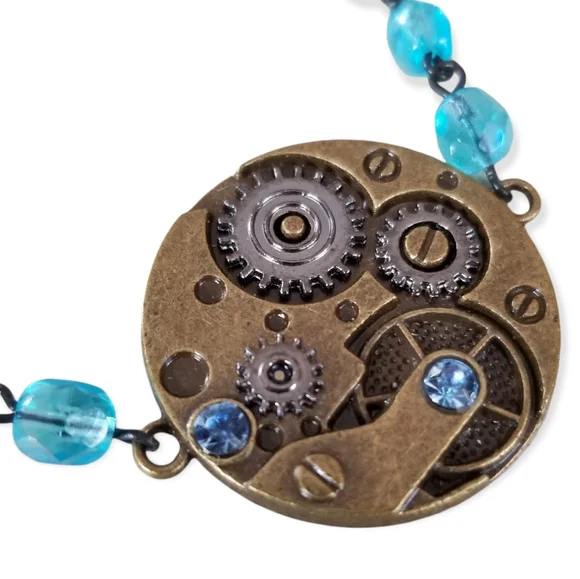 Hand Crafted Steam Punk Pendant Rosary Chain Crystal Beaded Bracelet - Picture 2 of 8